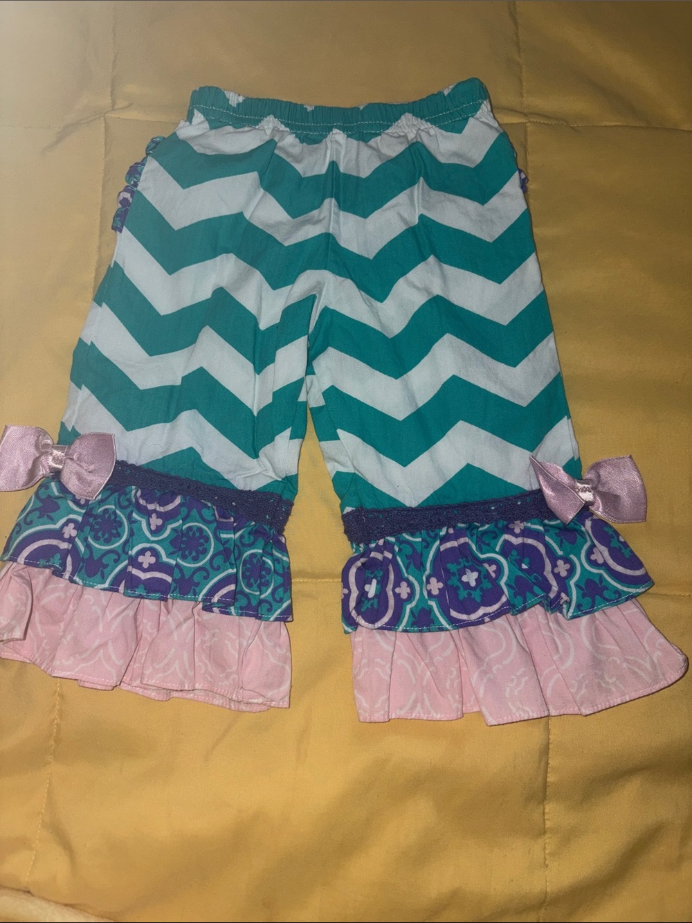 Infants Chevron Ruffle Pants - Teal, Purple & Pink